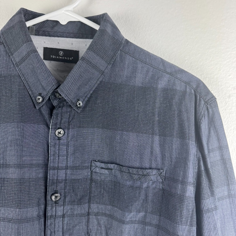 7 DIAMONDS Mens long‎ sleeve button down shirt Gray Plaid - M